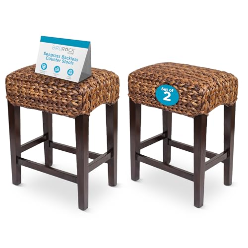 BIRDROCK HOME Kitchen Bar Stools Set of 2 with Woven Seats, Espresso, 24.5” by BIRDROCK HOME - Used condition - US$262.76