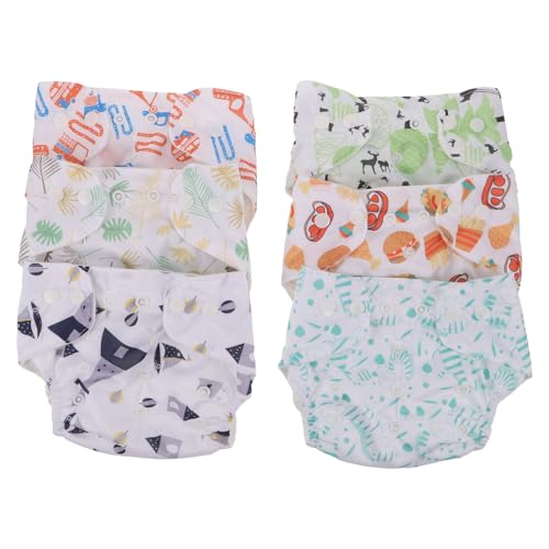 UKCOCO Pañales de Tela para Bebés Reutilizables con Botón a Presión, Ropa Interior Ajustable Absorbente y Transpirable, 6 Piezas Estampadas Pequeñas para Recién Nacidos, Pantalones