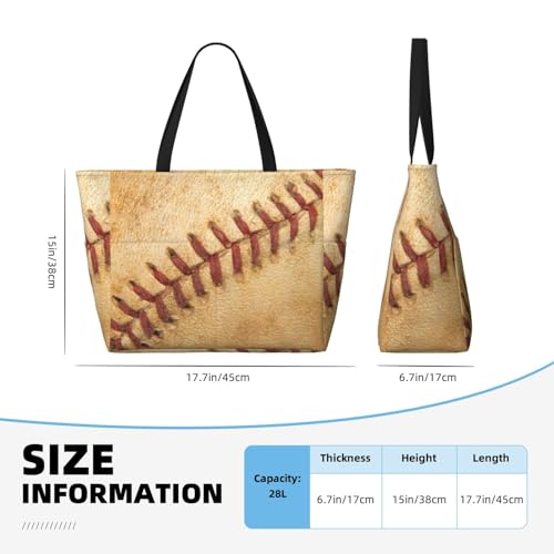 Vintage Baseball Print Large Beach Tote Bag for Women Extra Large Capacity Sandproof Waterproof Pool Bag Suitable for Swimming Pool Gym Groceries Travel4