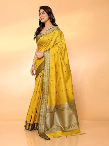 Image of Sidhidata Women's Cotton Silk Jacquard Boardered Saree With Unstitched Blouse Piece (Kalyani)