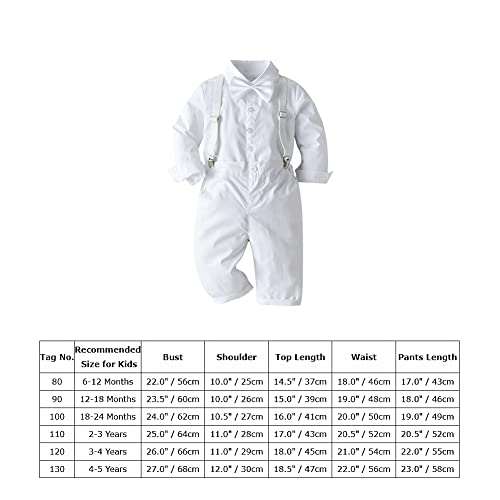 Baptism Christening Outfits For Boys Baby Clothes Sets Toddler Boy Outfit Gentleman Suits 3Pcs Striped Bow Tie Shirts Suspenders Pants Birthday Formal Wedding Party Dress Suit # All White 6-12 Months #TOP6