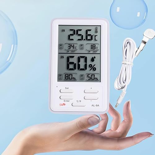 Image of KRESHU Humidity Indoor Outdoor Clock Incubator Temperature Indicator Humidity Meter Accurate Thermometer Digital Room Electric Wire Sensor LCD Screen Alarm Clock Wall Hanging (White, 1-pcs)
