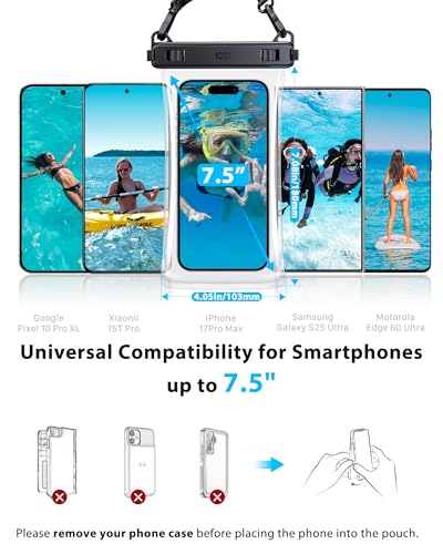 YOSH TPU Waterproof Phone Pouch, 2 Pack Crossbody Waterproof Phone Case, IPX8 Underwater Case for Swimming for iPhone 17 16 15 14 Plus 13 Pro Max Samsung S25 S24 23 S22 Xiaomi 15 Huawei up to 7.5" - Image 5