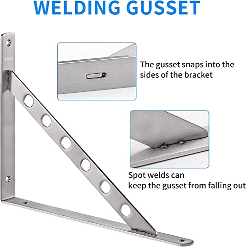 Image of YUMORE Shelf Brackets Heavy Duty, 400x280mm L Shaped Shelf Brackets Stainless Steel Floating Table Supports Angle Bracket for Worktop Bench Shelves, Max Load 440lbs, 2Pack