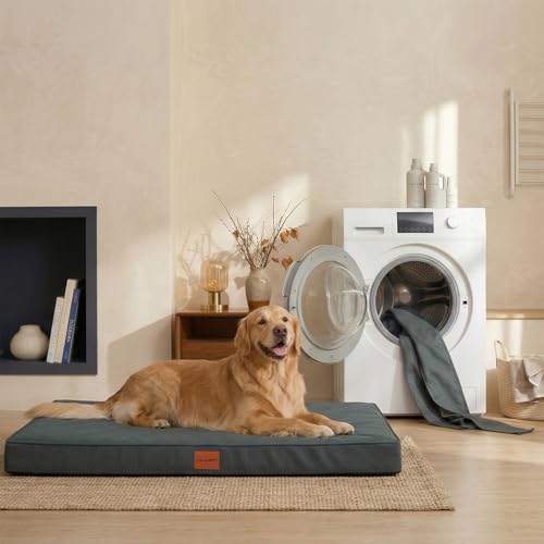 WAVVE Panier Chien XXL Grande Taille Gris 112x81x7,6 cm, Coussin orthopédique à Mousse de Carton d'œufs, Tapis imperméable dehoussable Lavable en Machine pour Grand Chien – vue 5