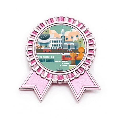 Broche Pin Hong Kong Chine Rose Médaille Winner Award en Métal le Cadeau Idéal