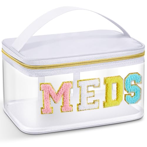 Geetery Chenille Letter Bag, Meds Bag, Travel Medicine Cases, Nylon White Makeup Portable Pouch, Cheerleader Gifts for Women(White, Meds)