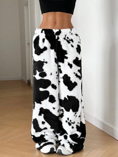 Image of Leopard Pants Women Therian Fuzzy Pajama Pants Y2k Cheetah Pants Grunge High Waisted Fluffy Pants