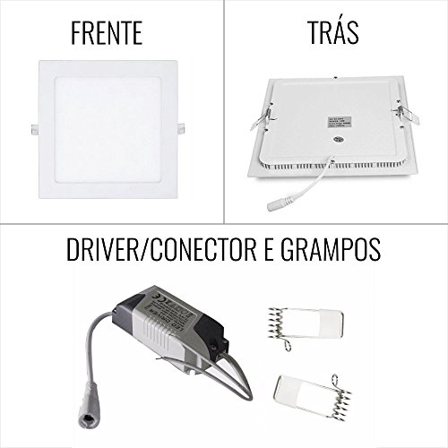 Kit 5 Luminárias Plafon 12w LED Painel Embutir QUADRADO Branco Frio