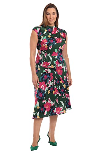 Maggy London Women's Plus Size Drape Neck Asymmetric Hem Light Charmeuse Dress, Bottle Green/Fuschia, 14 #TOP4