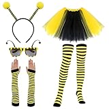 Ein Set enthält 1 Stück schwarzen und gelben Tutu-Rock, 1 Stück Antennen-Stirnband, 1 Paar gestreifte Überkniestrümpfe und 1 Paar gestreifte Armlinge, genug, um Ihr Outfit zu vervollständigen, süß und ausgefallen -stehender Look macht Sie leicht zum Mittelpunkt der Menge.