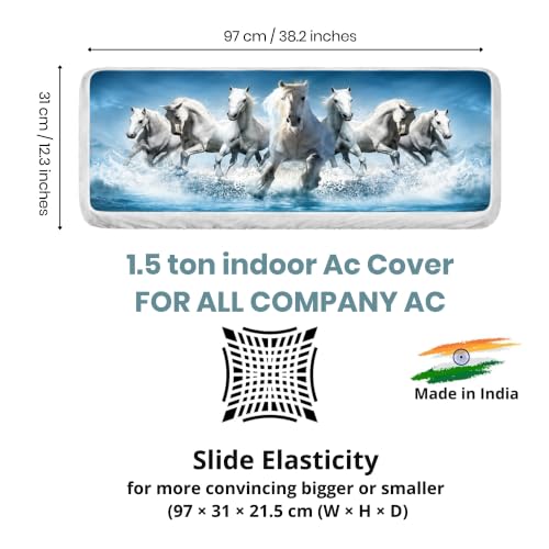 Image of Printed Split Ac Cover Indoor Unit For 1.5 Ton Capacity AC, Inner Unit Ac Cover, All Weather Cover /Attractive Digital Prints /Dustproof /Silken water-resistant Split Ac Cover ( 7Horses )