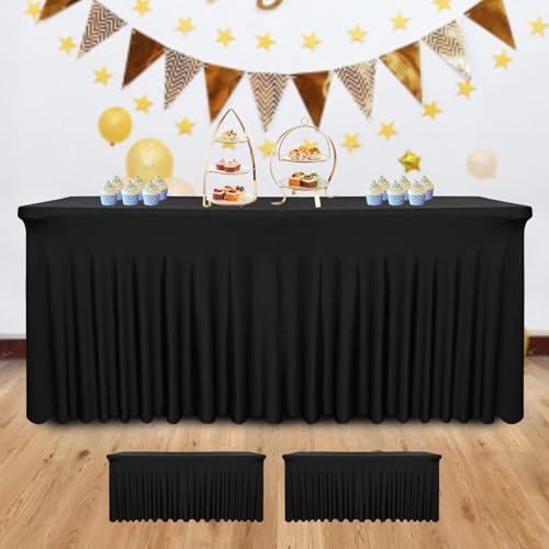 Yoquare 2 Pack - Black Spandex Table Skirt for 8ft Tables (96