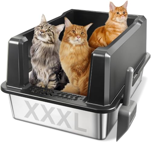 Caja de arena para gato de acero inoxidable XXL con tapa miniatura 1