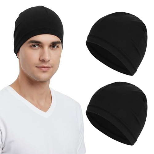 2 Stück Fahrrad Mütze,Laufmütze Herren Damen Sportmütze Herren Bonnet Men Beanie Fahrrad Mütze Skull Elastizität Wellenmütze Schlafmütze für Laufen Radfahren Klettern Snowboarde Motorradfahre(Schwarz)