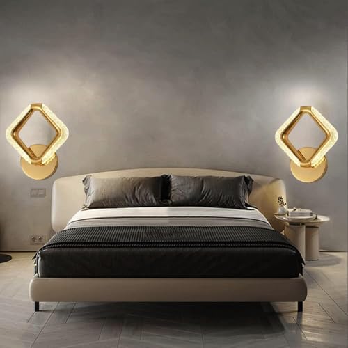 Image of Groeien Pack of 2 | 10W | 3 Color Modern LED Diamond Shape Crystal Wall Sconce Gold Wall Light for Bedroom Living Room Corridor Lighting Fixtures Wall Mount(Diamond Crystal-Golden, 2)