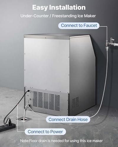 Image of VEVOR Commercial Ice Maker Machine, 265 lbs /24h with 55-85 lbs Storage Capacity, Built-in /Freestanding /Under Counter, Stainless Steel Ice Maker with LED Display & Self-Cleaning, Home Bar Restaurant | for Home Bar Restaurant, Built-in /Freestanding /Under Counter, Stainless Steel Ice Maker with LED Display & Self-Cleaning