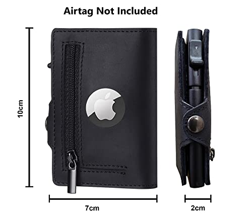 Image of TNE Airtag Wallet Genuine Leather Credit Card Money Holder for Men | RFID Blocking | Automatic Popup Mini Aluminum Bifold Slim Zipper Coin Pocket Airtag Case Mens Wallets Air Tag Cover, Carbon Fiber,