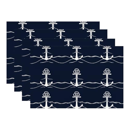 Set de table cuisine lin avec ancre de bateau lot de 4 isolant