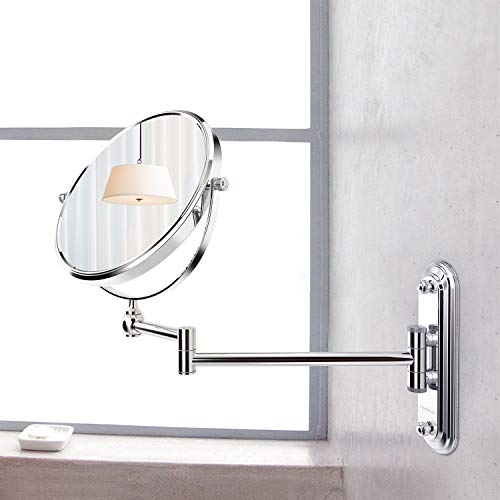 Homever 7X Magnification Crystal Glass Stainless Steel and Brass Double Sided Cosmetic Mirror 360° Rotatable for Bathroom Beauty Salon Spa Hotel