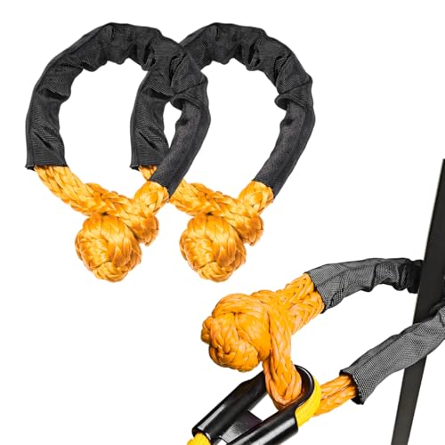 Ohleats 2 PCS Soft Shackle, Light Weight Car Road Recovery Shackle, UHMWPE Tow Shackles for Sailing Cars, SUVs, UTV, ATV, Trucks Recovery, Universal Exterior Car Accessories (Yellow)