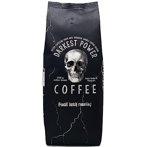 Darkest Power Coffee | Kaffeebohnen extra stark | Espresso 100% Robusta | viel Koffein wenig Säure | 1000g ganze Kaffee Bohnen | geeignet für Vollautomat | mit Zufriedenheitsgarantie