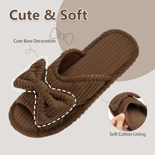 Image of GOEWY Cute Slippers for Women Indoor and Outdoor Cozy Soft Bow Open Toe Womens Slippers with Memory Foam Anti-Skid Sole Slides Spa Birthday Gifts for Women Mom Her Ladies Bridesmaid