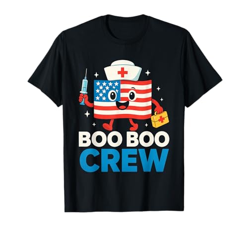 Boo Boo Crew American Flag Funny 4th of July USA Nurse T-Shirt