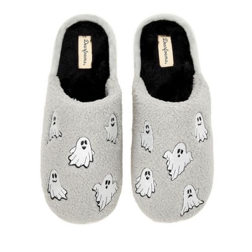 Dearfoams Unisex Spooky Fuzzy Halloween Jack o Lantern Slipper, GREY...