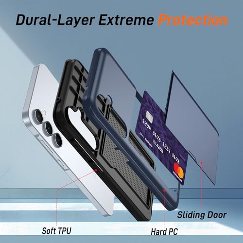 Pilaru Compatible with Samsung Galaxy A55 5G Case with Card Holder Dual Layer Heavy Duty Protective Shockproof Hidden Card Slot Slim Wallet Phone Cover for Women&Men for A55 Phone Case (Blue) - image 6