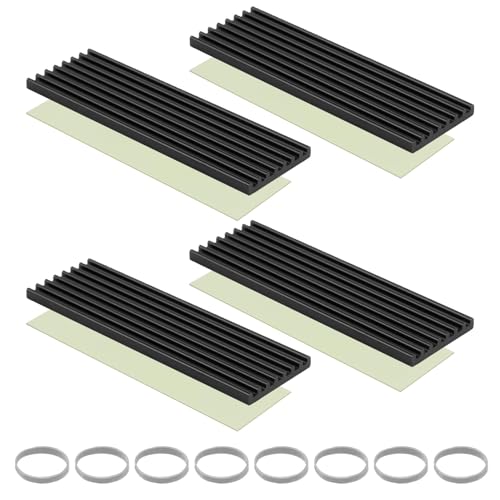 4 Pack NVME Heatsink Cooler M.2 SSD Heatsink for NVME SATA 2280 SSD PC/PS5/PS5 Aluminum Heat Sink Cooling Fin with Thermal Adhesive Tape and Cooler Conductive Silicone Pads 70x22x3mm Black