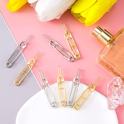 Oiiki 34Pcs Metal Goth Hair Clips, Safety Pin Hair Clips, Brooch Pin Shape Hair Barrettes, Hollow Goth Hair Accessories, Decorative Hairpins For Girls, Women Daily Use -Silver, Gold #TOP6