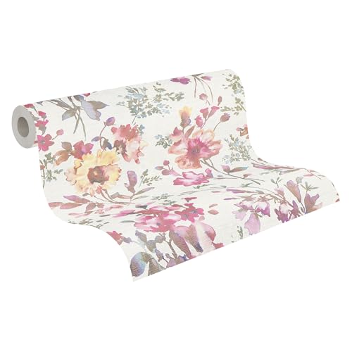 Livingwalls carta da parati TNT con motivo floreale in bianco, metallizzato, verde, rosa e giallo – Carta da parati floreale romantica 10,05 m x 0,53 m di COSMOPOLITAN – 790611