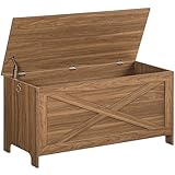 MAHANCRIS 39.4" Toy Chest, Sturdy Entryway Storage Chest with Safety Hinges, Retro Toy Box, Wooden Look Accent Furniture for Living Room, Bedroom, Honey Brown SCOR48101