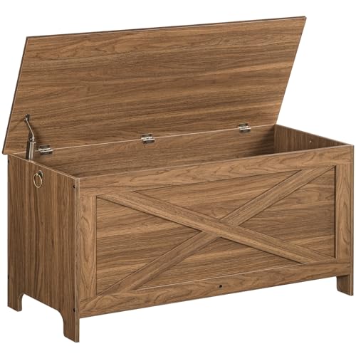 Image of MAHANCRIS 39.4" Toy Chest, Sturdy Entryway Storage Chest with Safety Hinges, Retro Toy Box, Wooden Look Accent Furniture for Living Room, Bedroom, Honey Brown SCOR48101