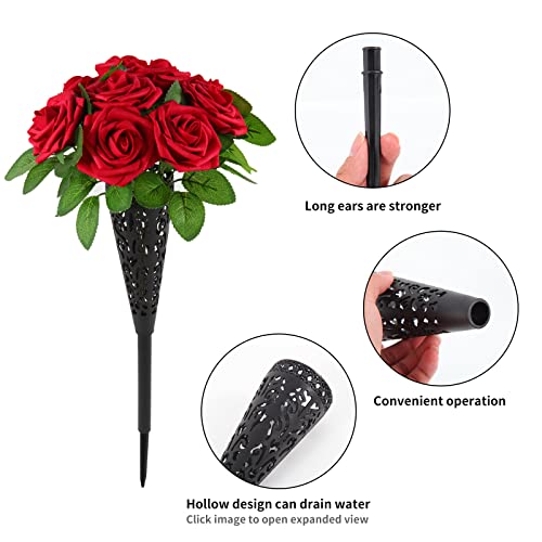 Ruteck Artificial Cemetery Flowers With Grave Vases Fake Rose Silk Floral Decor For Diy Funeral Graveside Memorial Indoor Outdoor Garden Lawn Tombstone, Red (Tr-Fl002) #TOP2