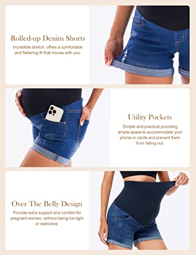 Hofish Women’s Maternity Jeans Skinny Pants Stretchy Shorts For Pregnancy Navy M #TOP3