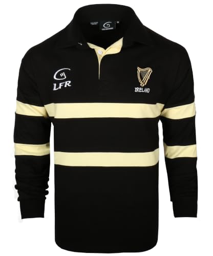 Irlanda Harp   Camiseta de Rugby de Manga Larga, Color Negro y Crema (S XXXL), Negro, M