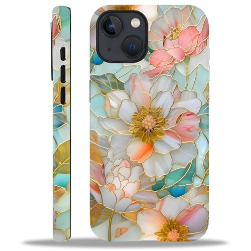 TAMEFOX Case for iPhone 15 Plus,Anti Drop Scratch Frosted Protective Cover Case for Women Girl-Stained Glass Gold Floral Art