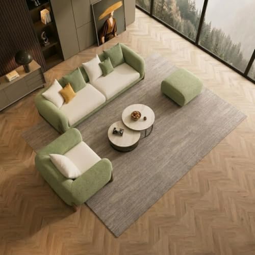 Image of Modern Boucle Sofa for Living Room Bedroom Reception and Office Wooden Polished Leg Sofa for Living Room (Off White & Olive, 3+1+Ottoman)