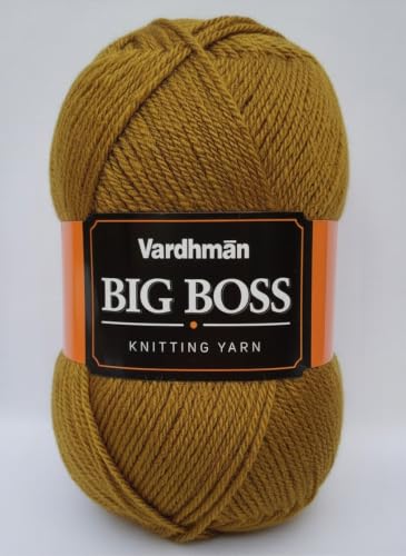 Image of Vardhman BigBoss Knitting Yarn - 200g Ball, 575m, 84% Acrylic + 16% Nylon, 3-Ply DK Weight, Soft & Durable Wool for Knitting, Craft, babywear, blanket, winter wear; threads for crochet hook needle. (Mustard Gold)