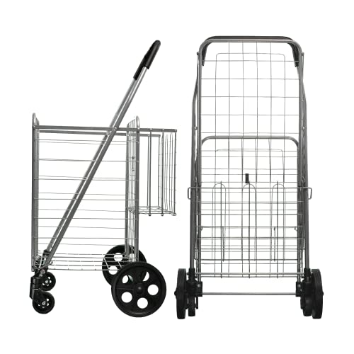 Folding Shopping Cart With Swivel Wheels And Double Basket, 200 Lb Capacity, Large #TOP3