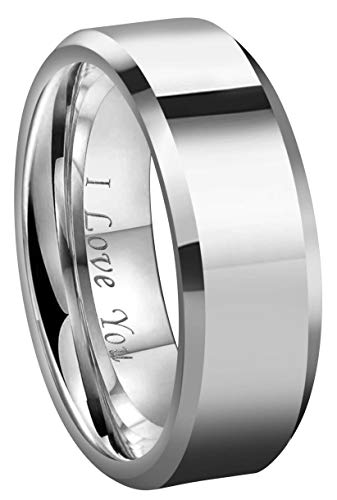 CROWNAL 6mm 8mm 10mm Silver/Gold Tungsten Carbide Wedding Band Ring Engraved I Love You Men Women Brushed Strip Beveled Edge Size 4 To 17