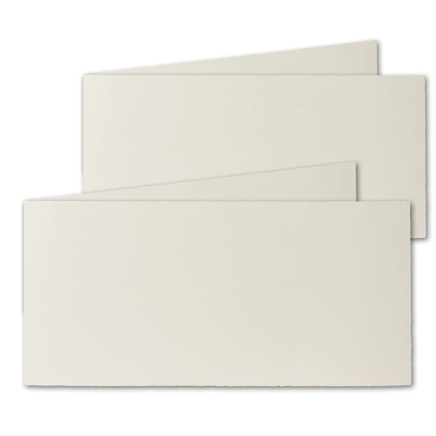 NEUSER PAPIER 75 x podłużne kartki składane DIN vintage, papier czerpany, 100 x 210 mm – podwójne, kolor naturalny biały 240 g/m² – powierzchnia Vellum – kartki z papieru czerpanego