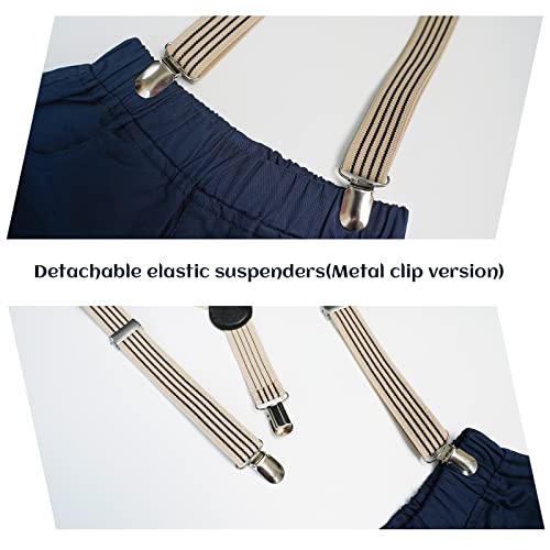 Image of Volunboy Baby Boy Formal Short Set Toddler Summer Gentleman Outfit Kid Short Sleeve Bowtie Shirt Suspender Shorts Suit