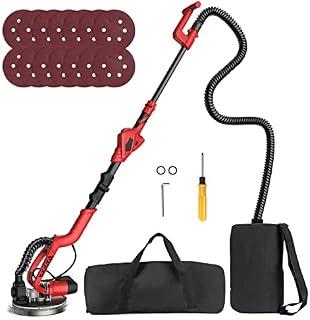 Drywall Sander 750W Electric Foldable Wall Sander 1000-1850RPM LED Lights Sander with 14 PCS Sanding Discs, 6 Variable Speed, Foldable Handle and Carrying Bag, Red