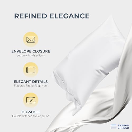 Image of THREAD SPREAD 100% Egyptian Cotton Sheets Queen Size - Luxury 1500 Series Queen Sheet Set Egyptian Cotton (Pack of 2, White), Silky Soft, Sateen Weave, Cooling & Breathable, 17 inch Deep Pocket Bed Set