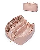 Bolsa de maquiagem EACHY de viagem, bolsa de cosméticos de grande capacidade feminina, portátil, impermeável, nécessaire que fica plana quando aberta, com divisor e alça (rosa, grande)