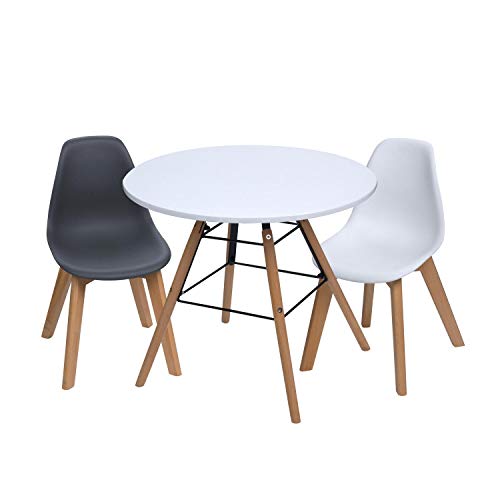 Gift Mark Round Table with 2 Modern Chairs – Simple Aesthetic White Round Desk with 2 armless Chairs (Grey & White)