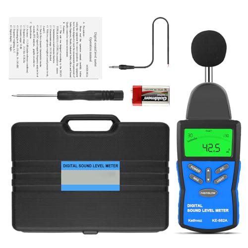Dezibel Messgerät Profi Schallpegelmesser, Kethvoz Digitales Schallpegelmessgerät 30-130 dB, Lärmmessgerät mit Genauigkeit ±1.5 dB, A/C Frequenzbewertung, FAST/SLOW Zeitbewertung, für Lärmanalyse
